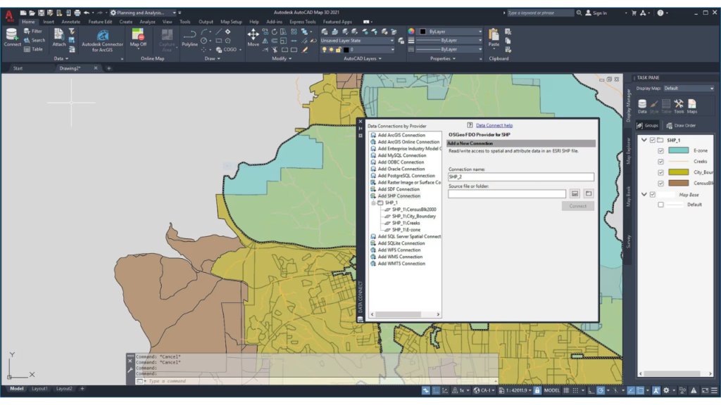 Adding a new connection in the ESRI SHP file