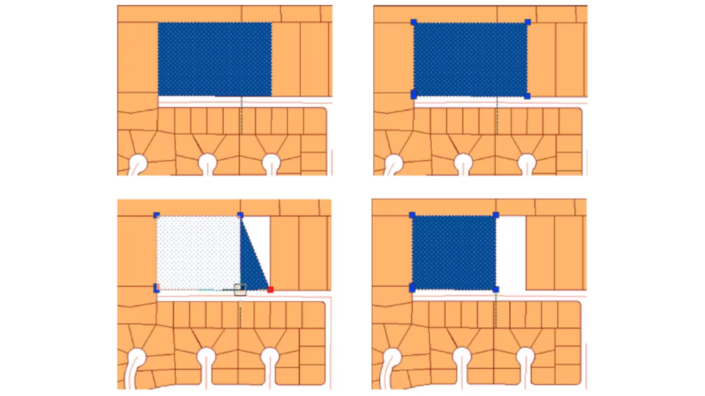 GIS data editing with blue squares on yellow background