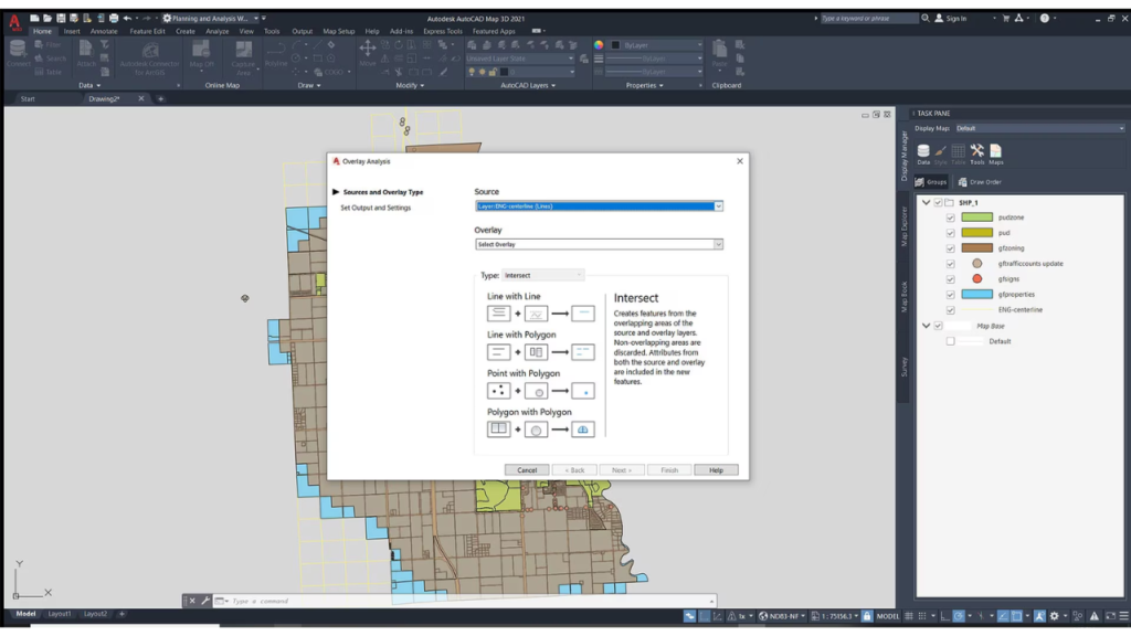 Overlay Analysis window with multiple options for the intersect type