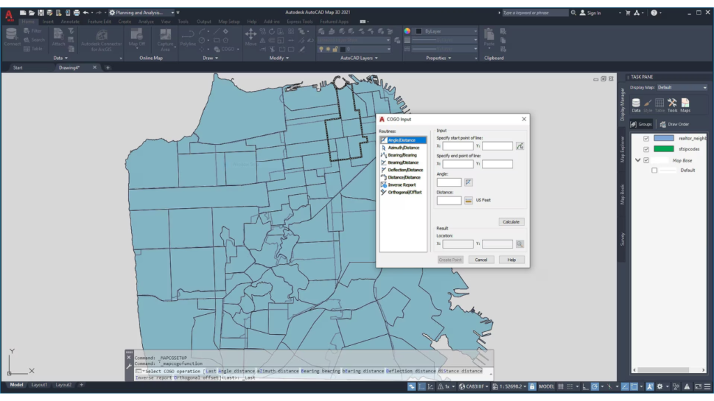 Using COGO Input for a routine selection of angles and distances