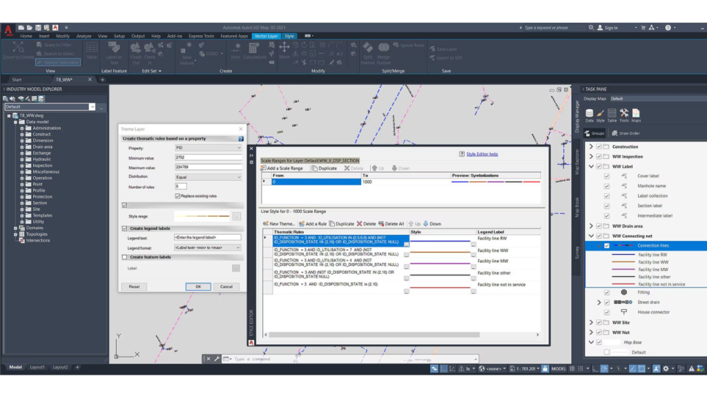 Window showing modifying a theme layer using scale range