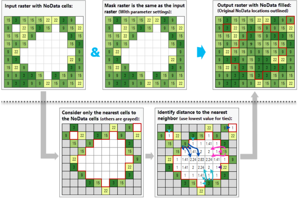 An example of replacing NoData cells with values from the nearest neighbor