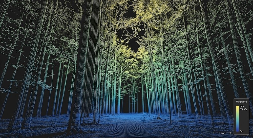 Terrestrial laser scan of a forest plot showing individual tree stems