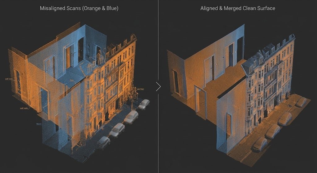 Point cloud registration before and after alignment